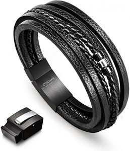 Pulsera cuero negro entrelazado